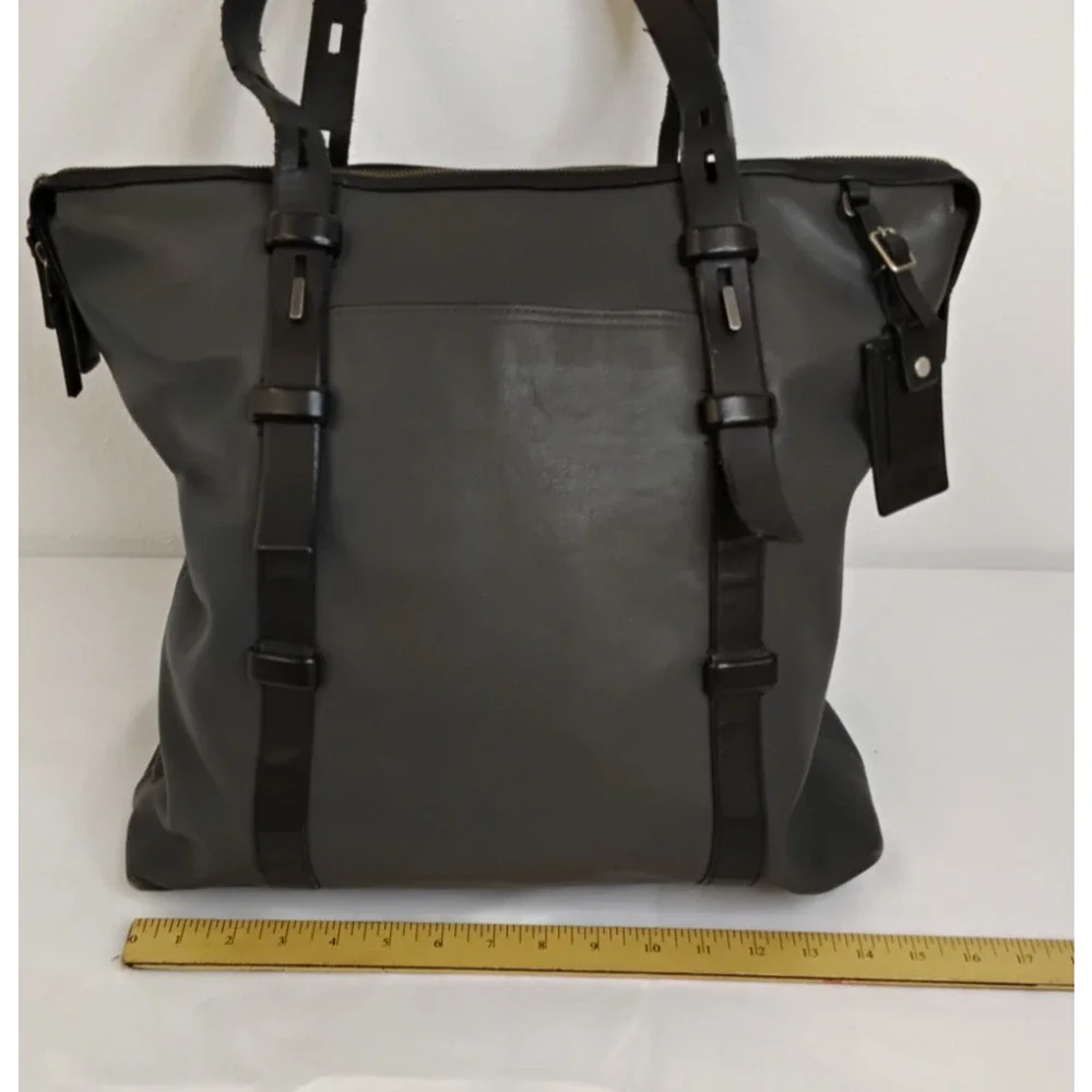 TUMI Leather Shoulder Bag Carry On Gray and Black Business Laptop Bag #J4521